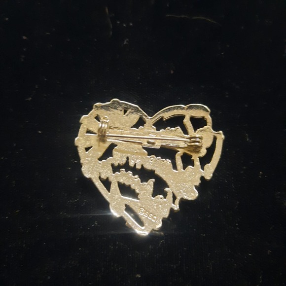 Signed BSD Bob Siemon Design HE LOVES ME Silvertone Brooch - Picture 2 of 3